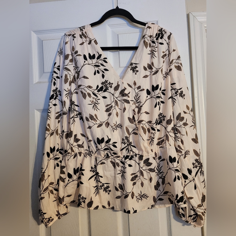 Banana Republic Cream Floral Wrap Blouse